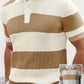 Men's Striped Ribbed Knit Short Sleeve Polo Sweater