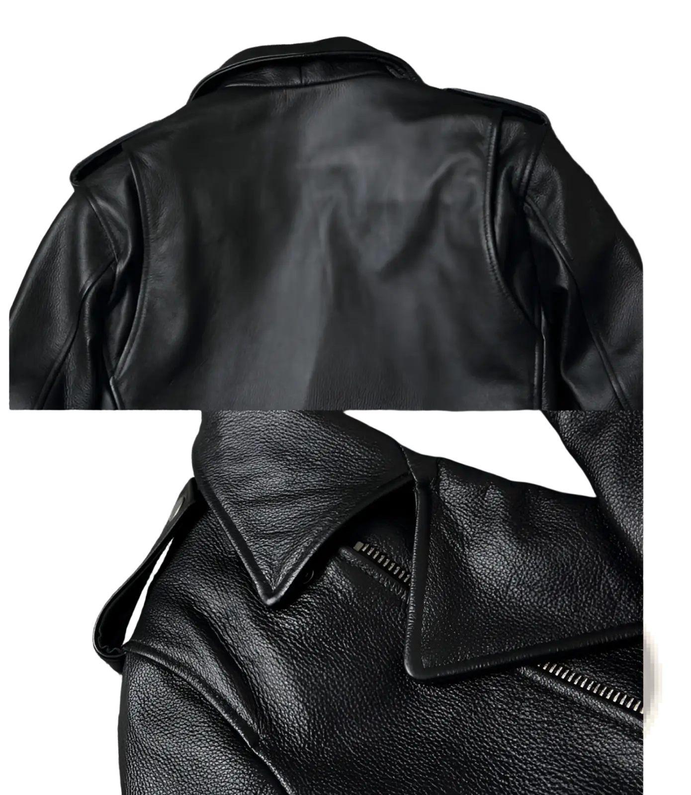 Men's Cowhide Leather Motorcycle Biker Jacket with Lapels