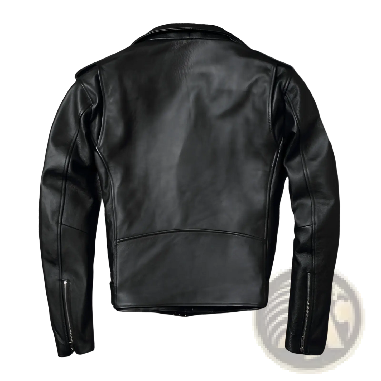Men's Cowhide Leather Motorcycle Biker Jacket with Lapels