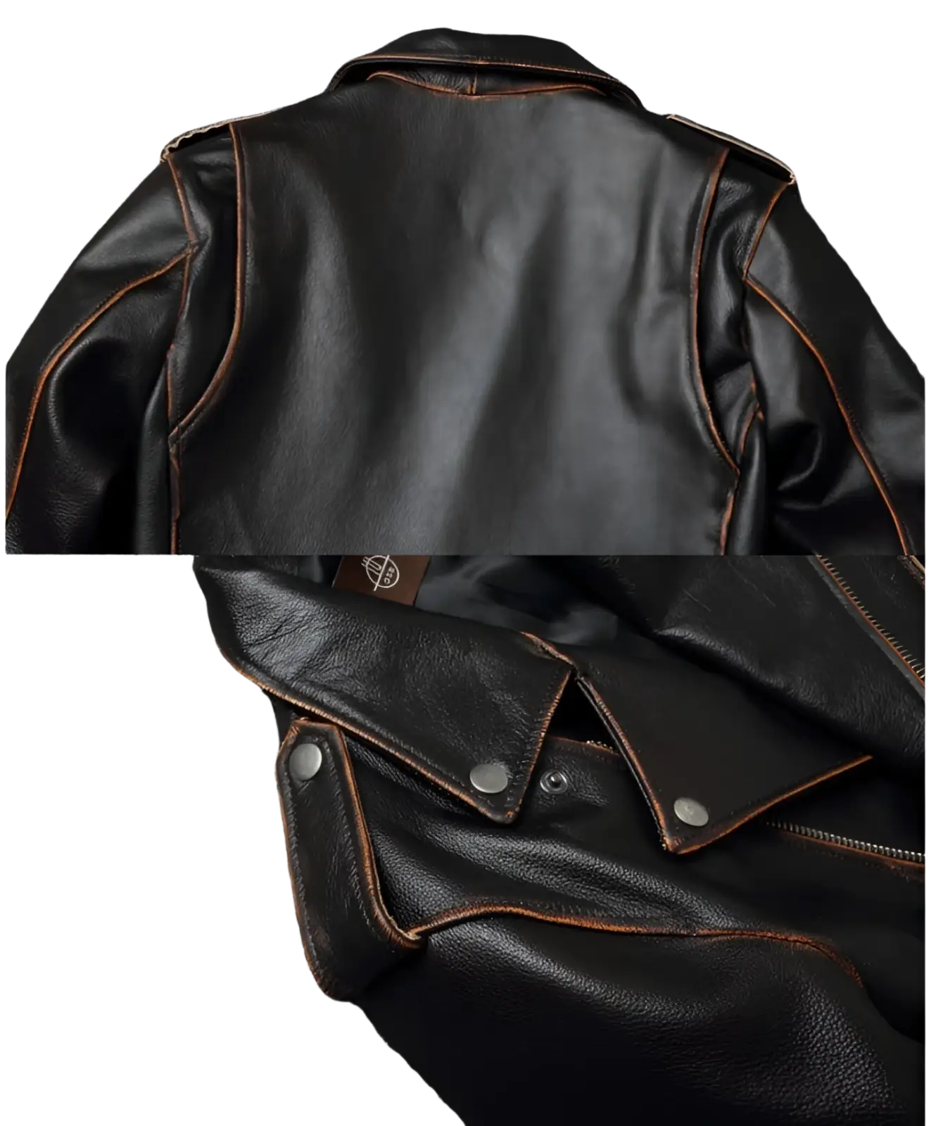 Men's Cowhide Leather Motorcycle Biker Jacket with Lapels