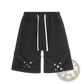 Men's Diagonal Strap Denim Shorts with Drawstring Waist