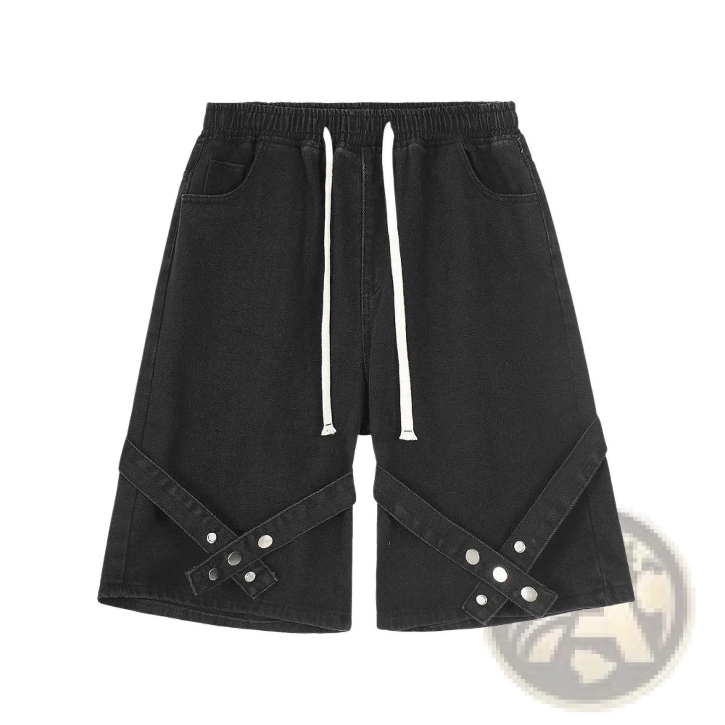 Men's Diagonal Strap Denim Shorts with Drawstring Waist