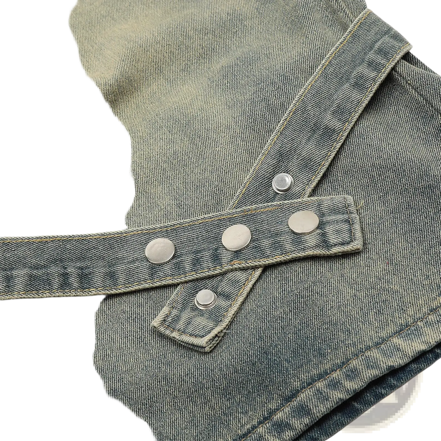 Men's Diagonal Strap Denim Shorts with Drawstring Waist