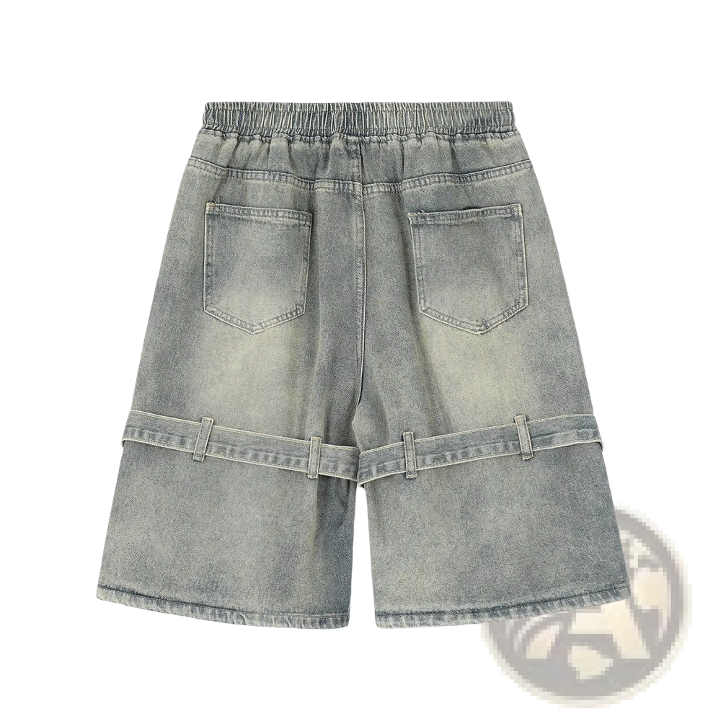 Men's Diagonal Strap Denim Shorts with Drawstring Waist