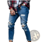 Men's Distressed Blue Denim Ripped Knee Jeans