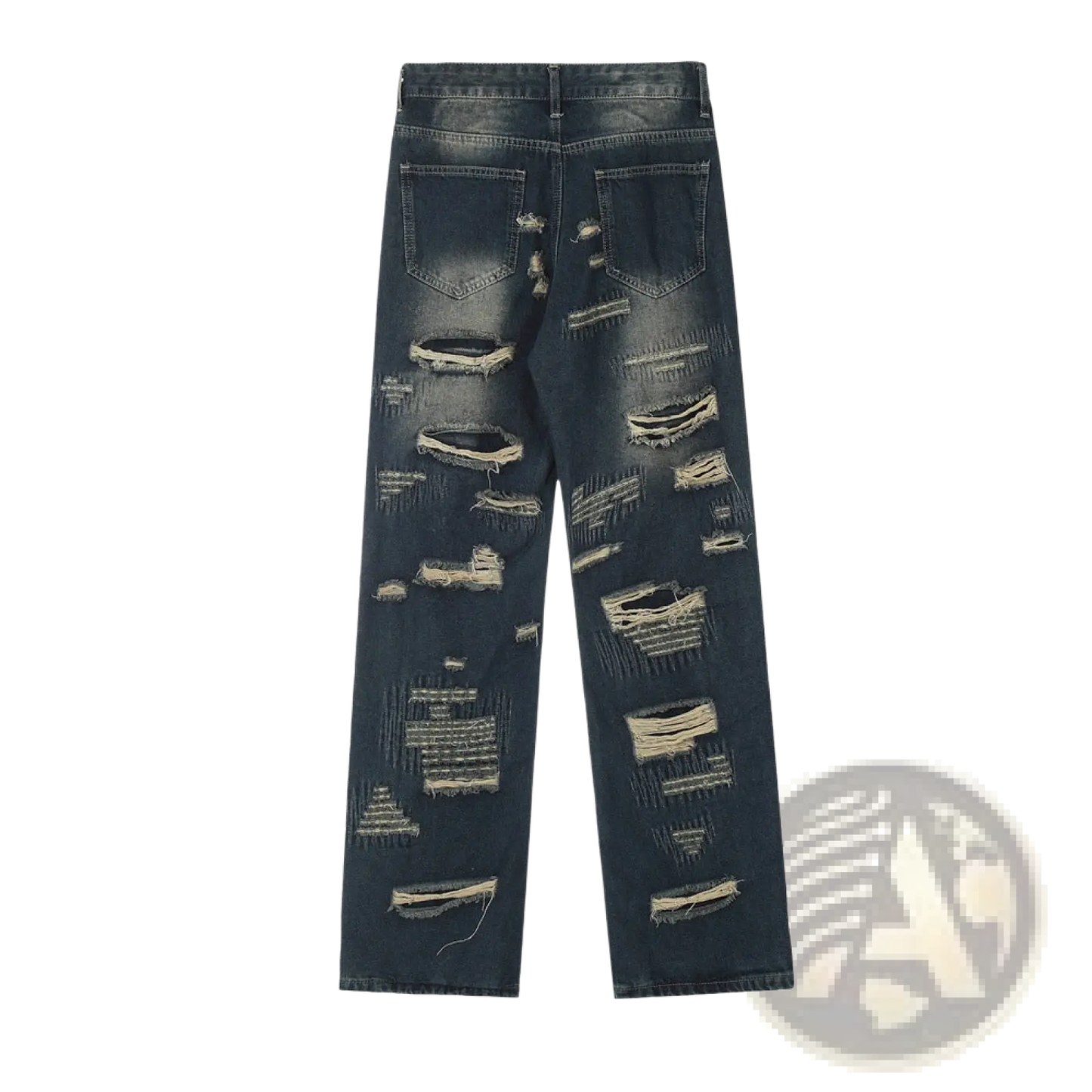 Men's Distressed Dark Wash Straight Leg Ripped Jeans