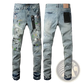 Men's Distressed Slim Fit Patchwork Denim Jeans