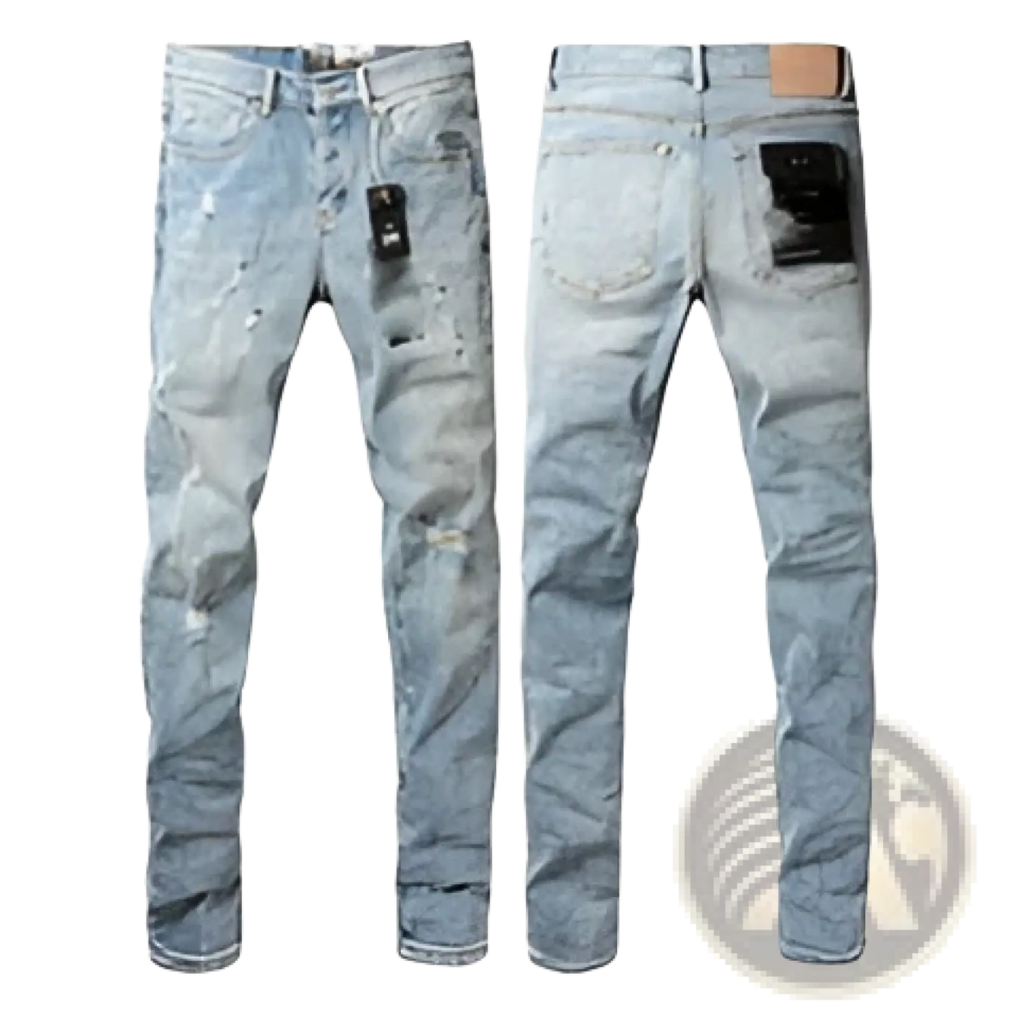 Men's Distressed Slim Fit Patchwork Denim Jeans