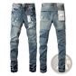 Men's Distressed Slim Fit Patchwork Denim Jeans