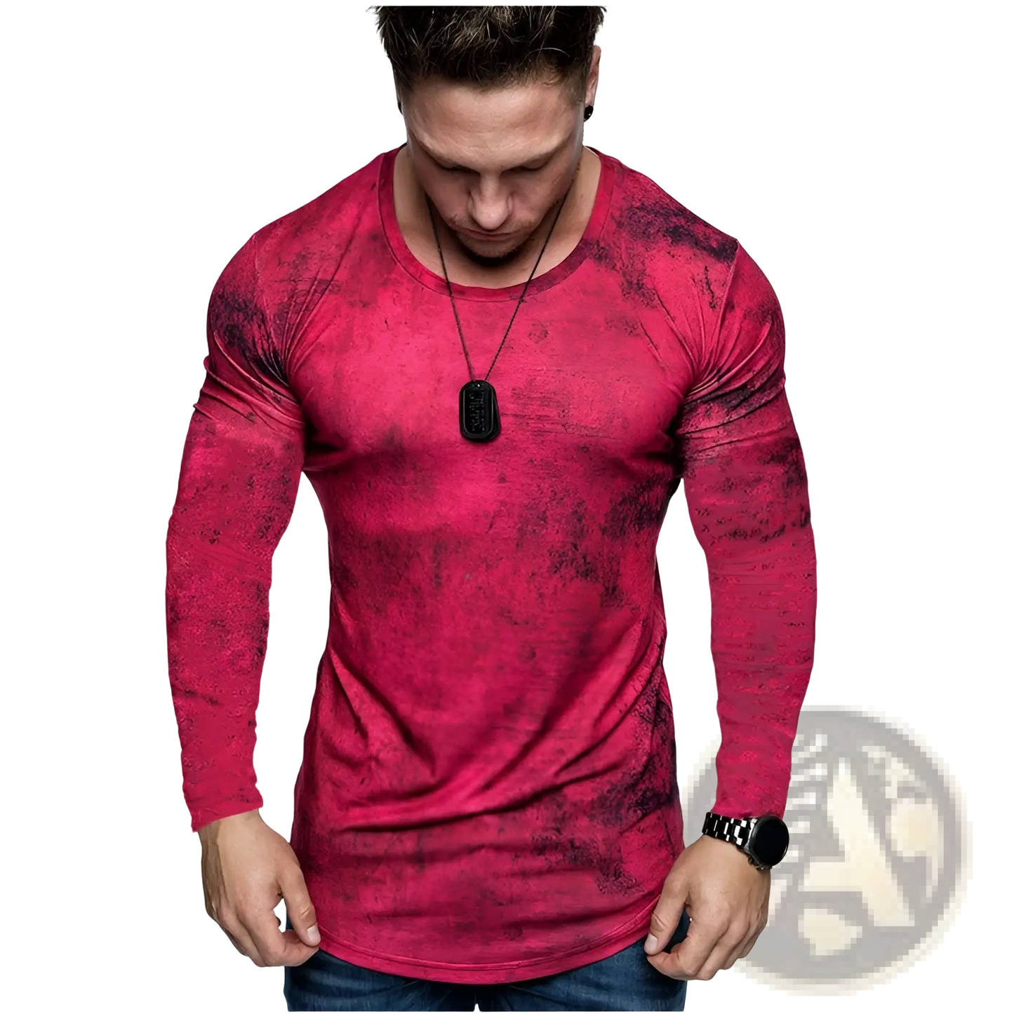 Men's Distressed Textured Long Sleeve T-shirt