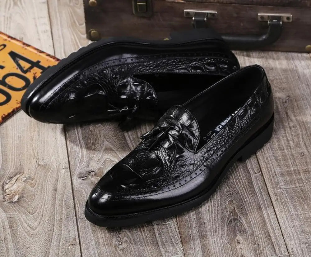 Men's Crocodile Embossed Leather Tassel Brogue Shoes