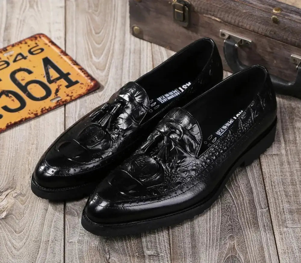 Men's Crocodile Embossed Leather Tassel Brogue Shoes