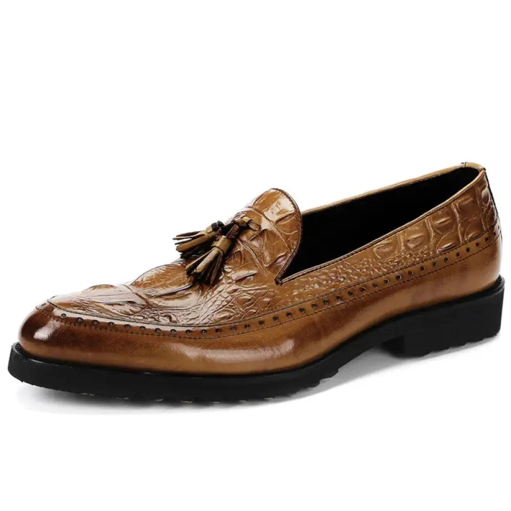 Men's Crocodile Embossed Leather Tassel Brogue Shoes