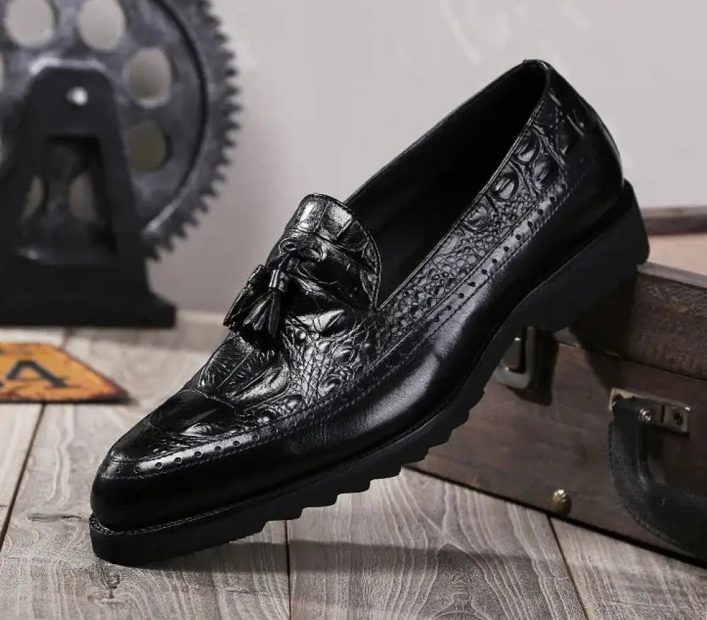 Men's Crocodile Embossed Leather Tassel Brogue Shoes