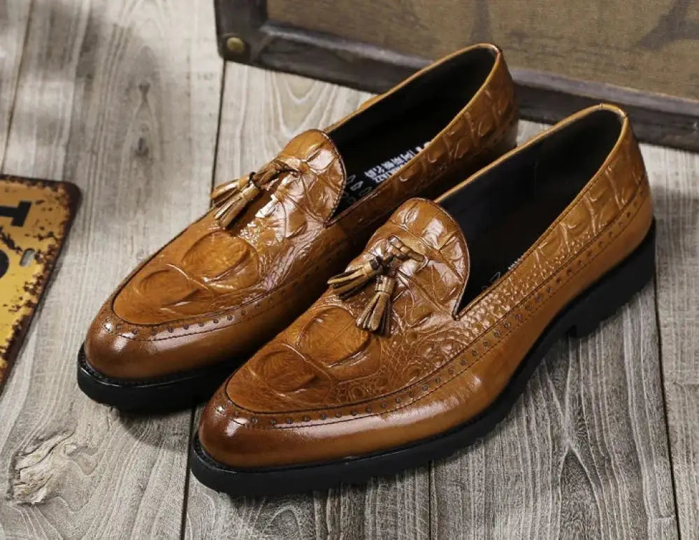 Men's Crocodile Embossed Leather Tassel Brogue Shoes