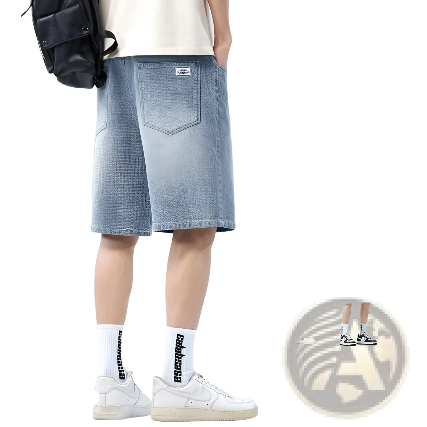 Men's Elastic Waist Light Wash Denim Shorts