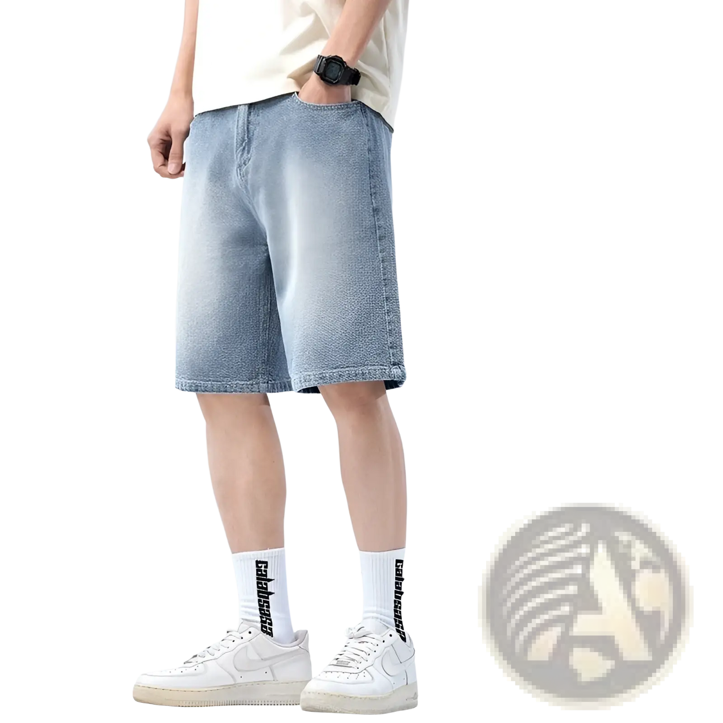 Men's Elastic Waist Light Wash Denim Shorts