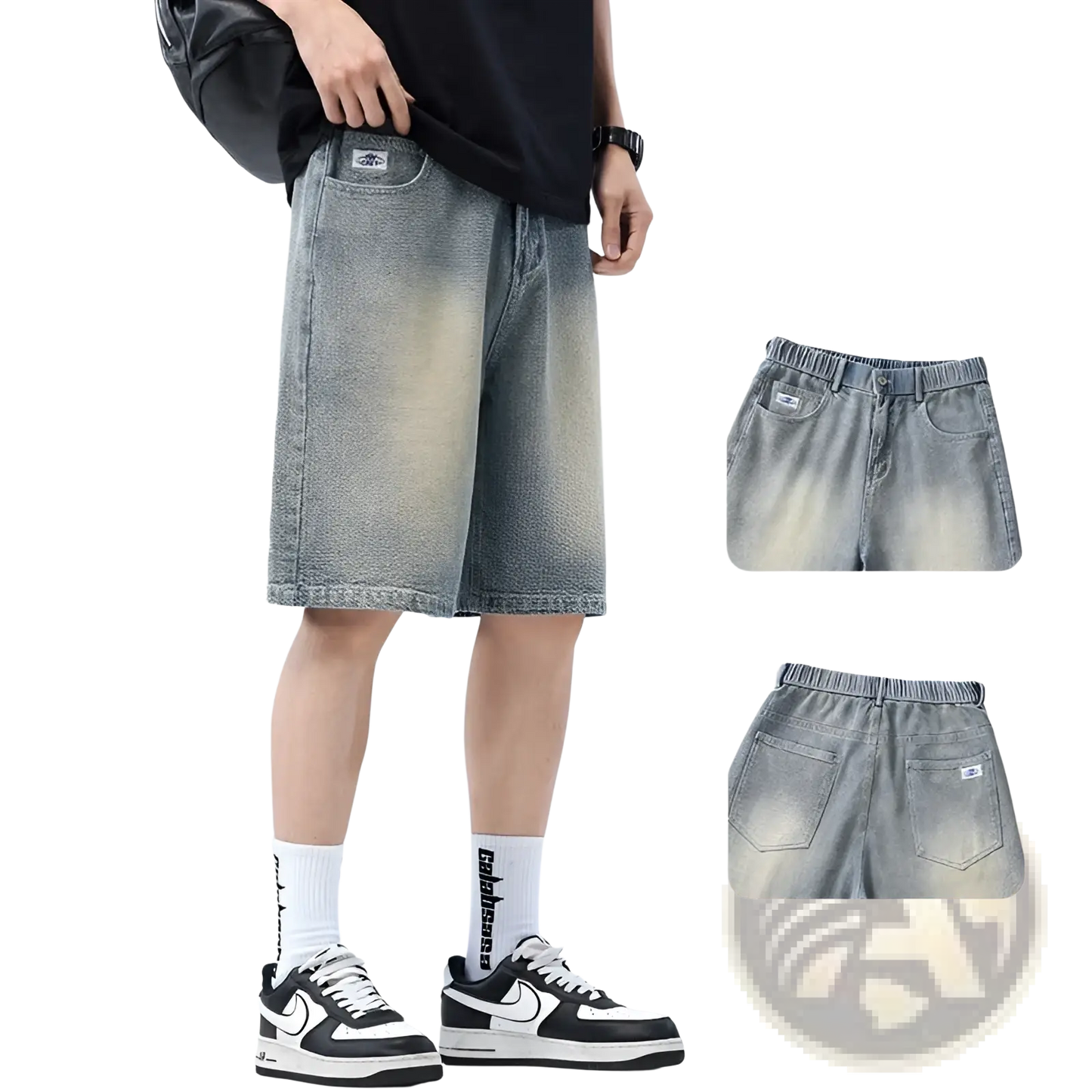 Men's Elastic Waist Light Wash Denim Shorts