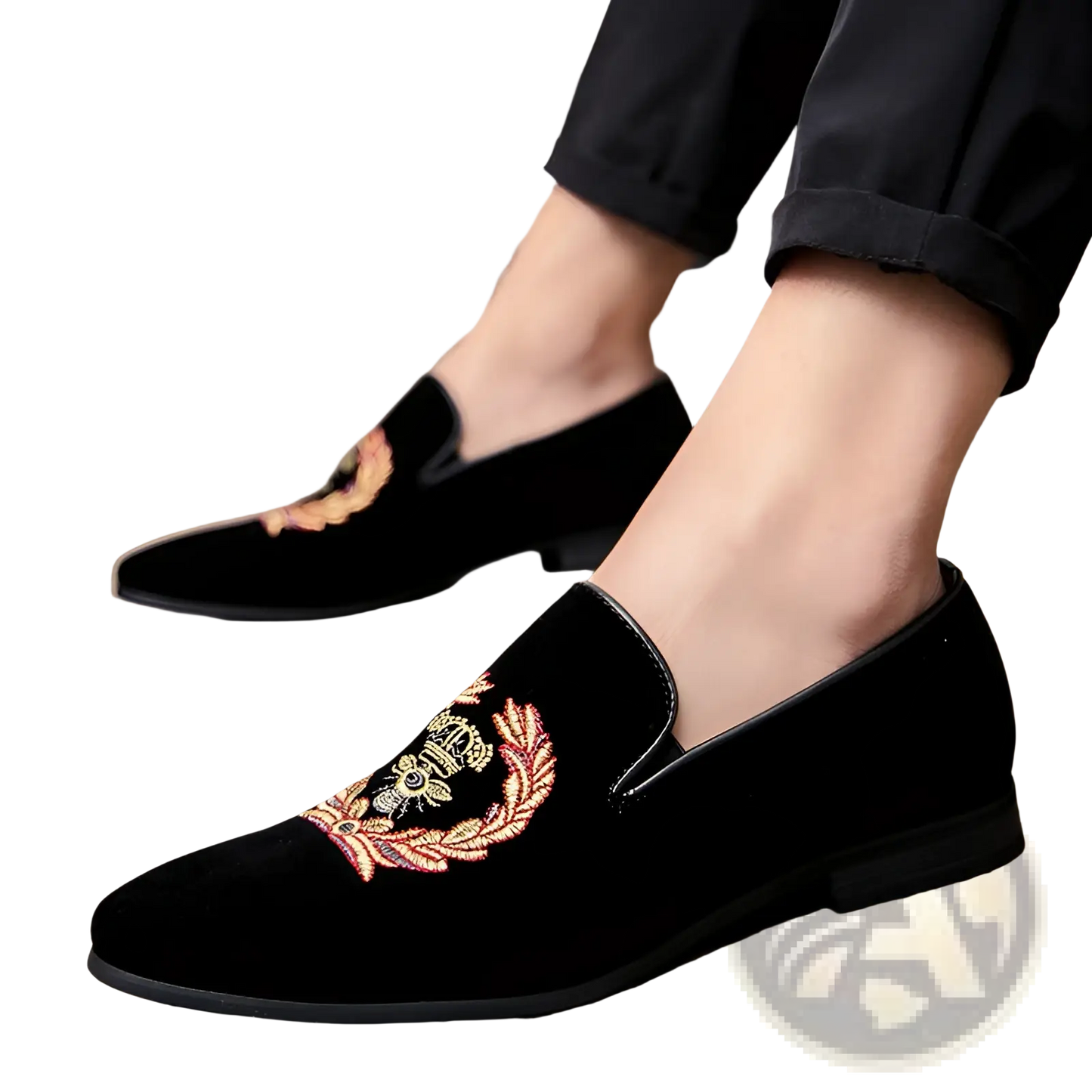 Men's Embroidered Laurel Wreath Velvet Loafers