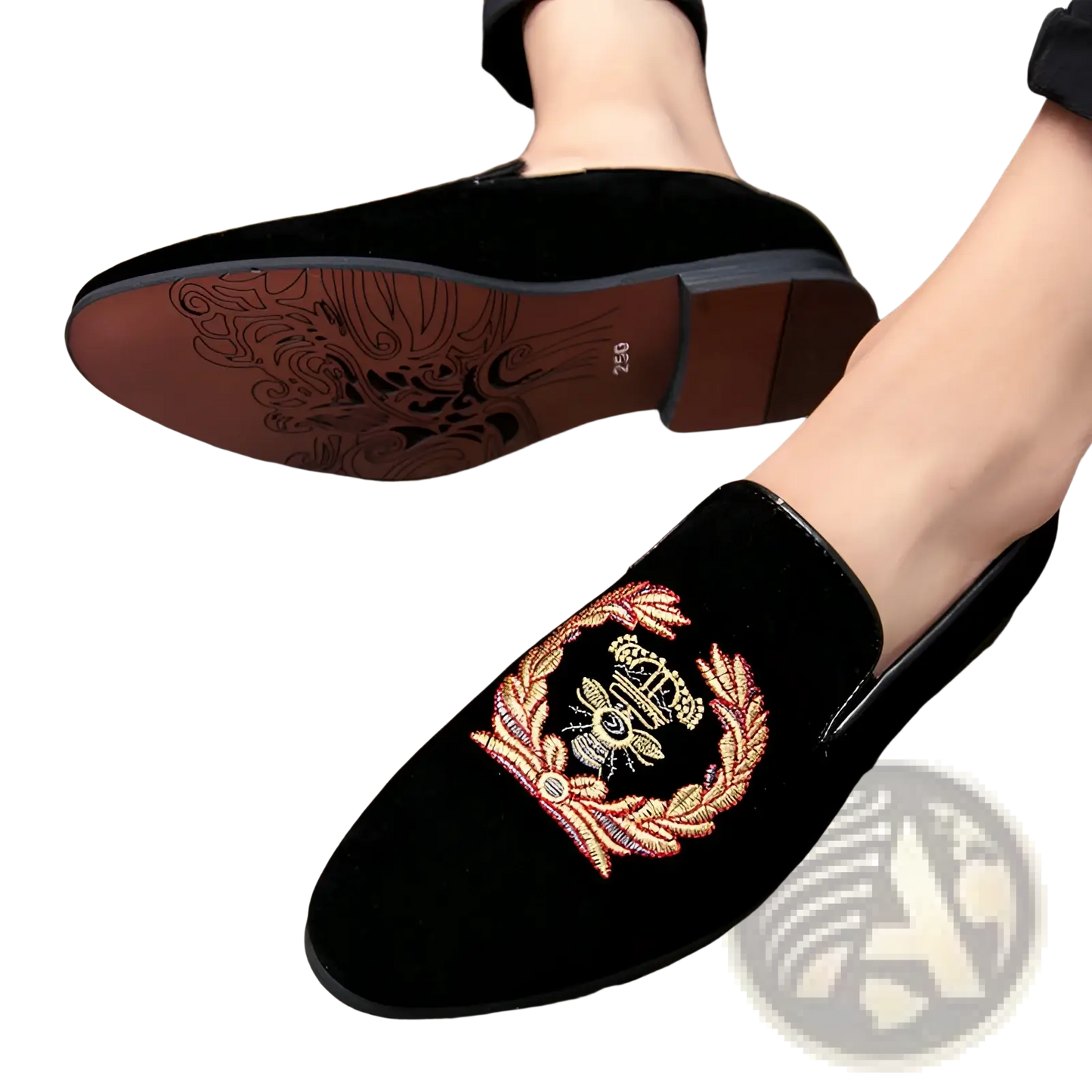 Men's Embroidered Laurel Wreath Velvet Loafers