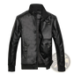 Men's Faux Leather Bomber Jacket with Stand Collar