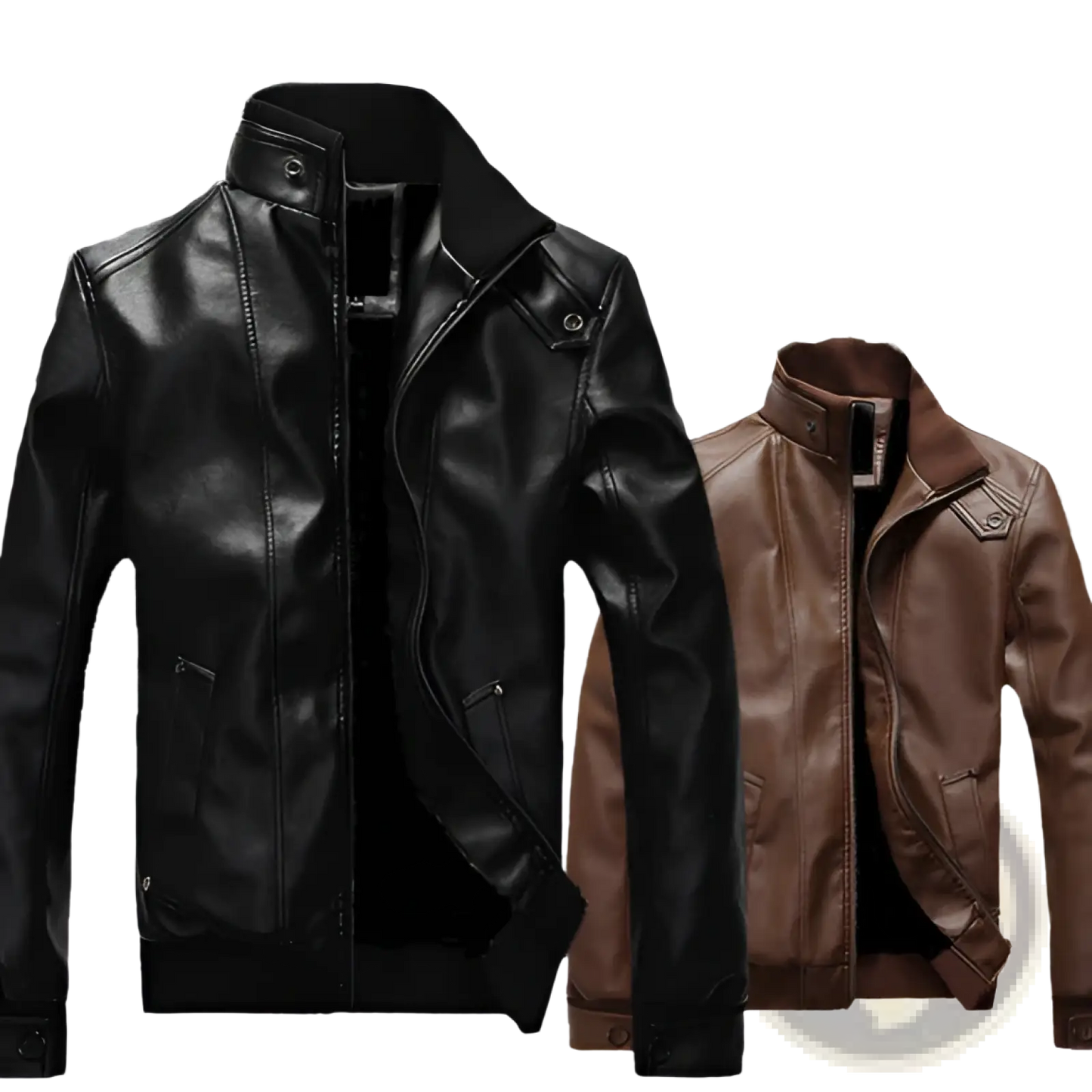 Men's Faux Leather Bomber Jacket with Stand Collar