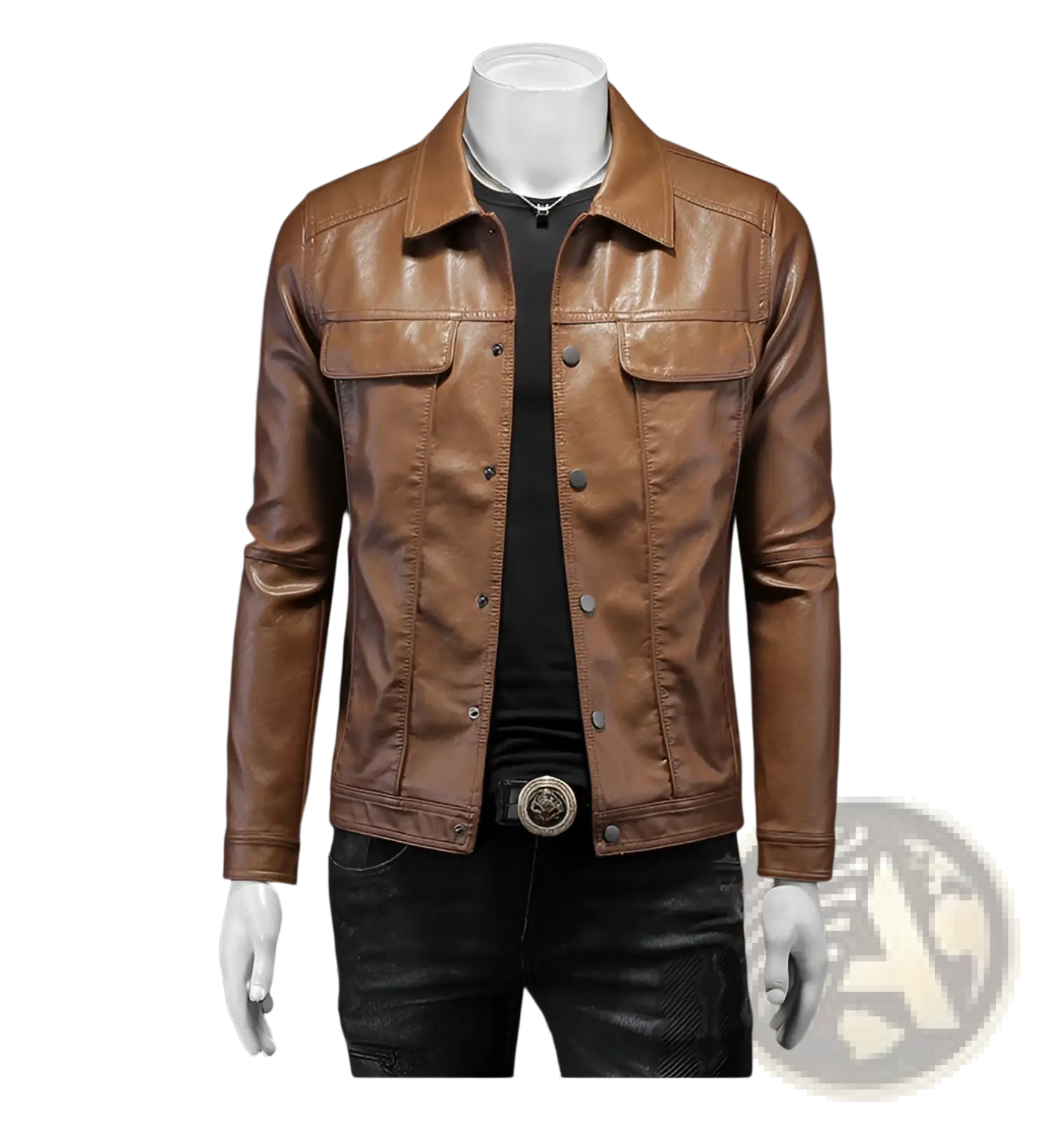 Men's Faux Leather Button Front Motorcycle Jacket