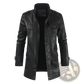 Men's Faux Leather Stand Collar Trench Coat