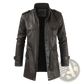 Men's Faux Leather Stand Collar Trench Coat