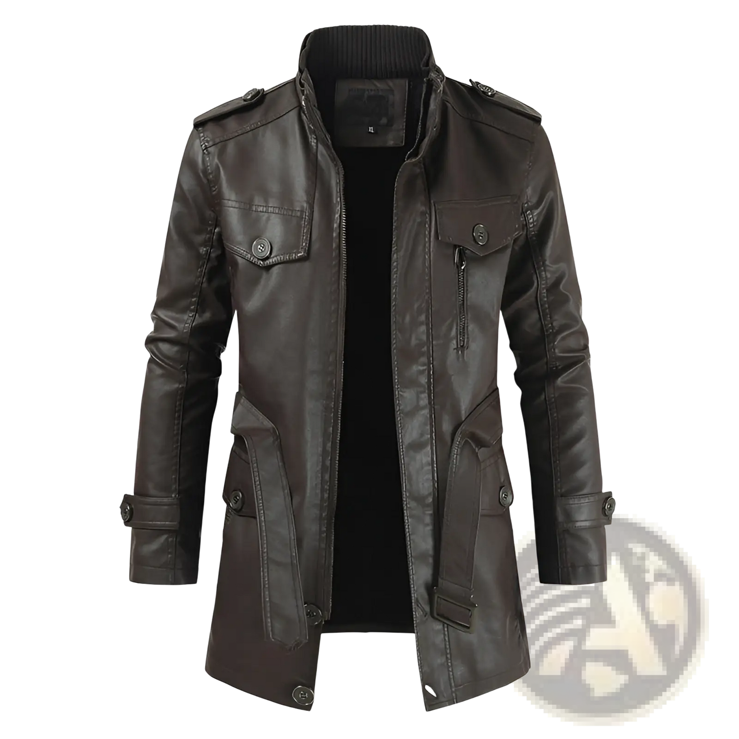 Men's Faux Leather Stand Collar Trench Coat