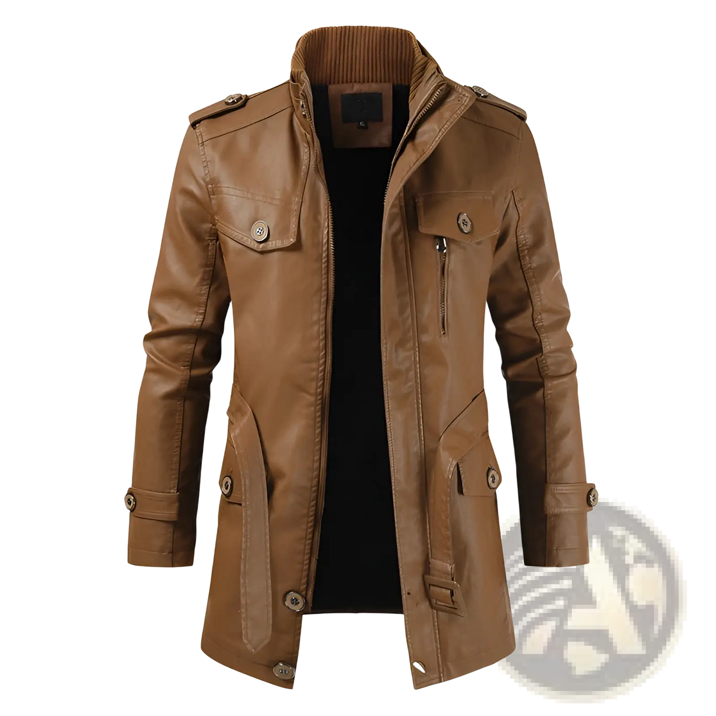 Men's Faux Leather Stand Collar Trench Coat