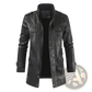 Men's Faux Leather Stand Collar Trench Coat