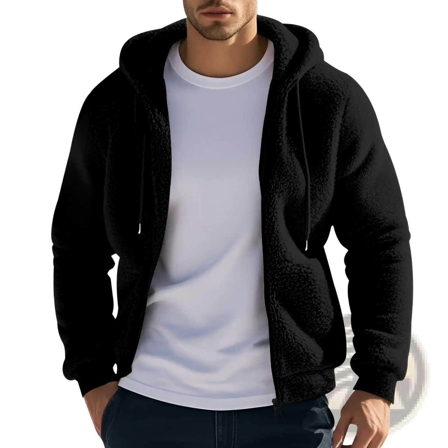 Men's Fleece Lined Loose Zip Up Hooded Jacket