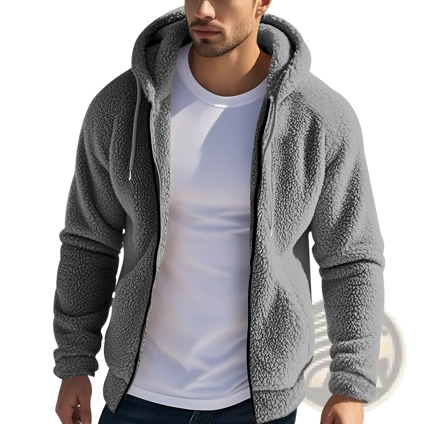 Men's Fleece Lined Loose Zip Up Hooded Jacket