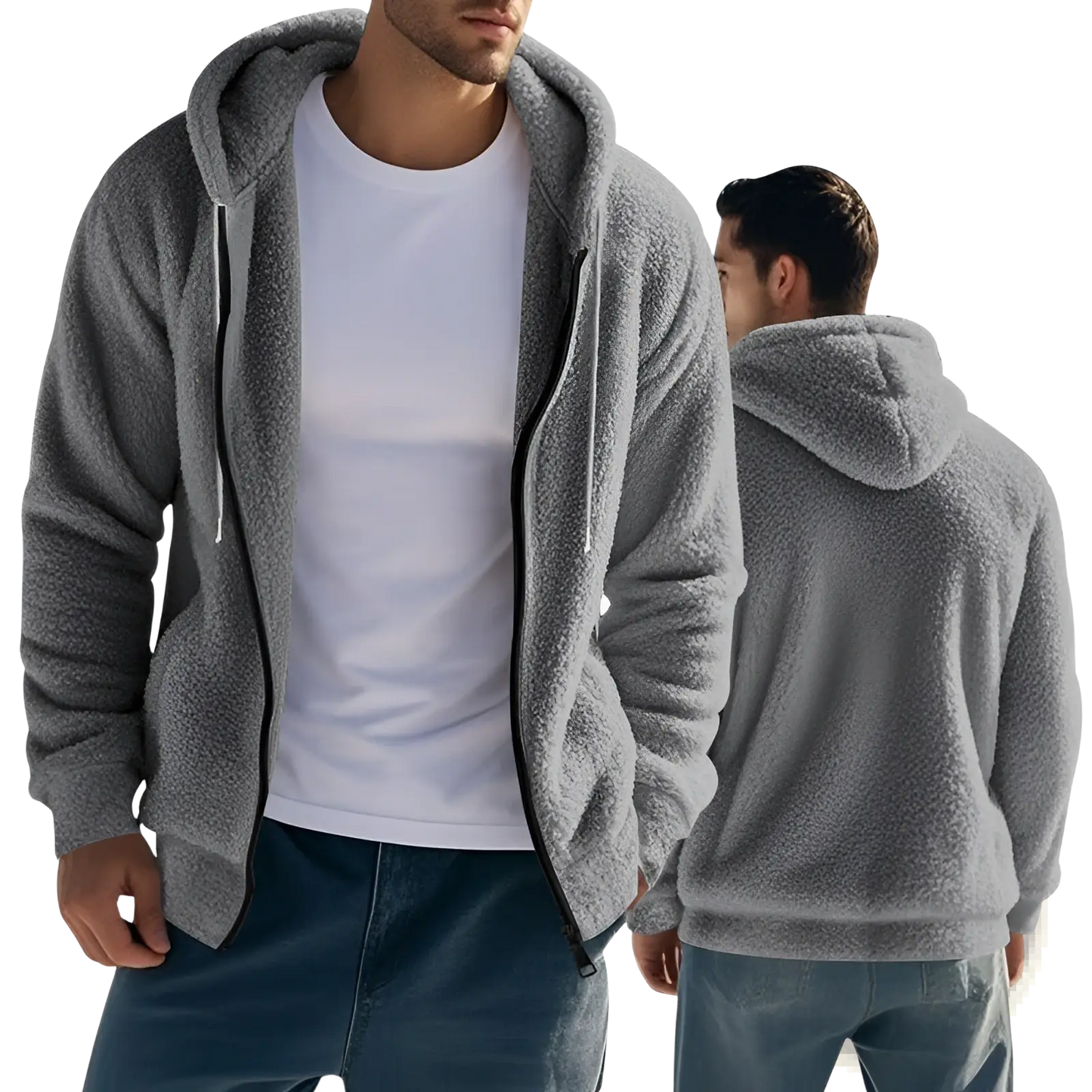 Men's Fleece Lined Loose Zip Up Hooded Jacket