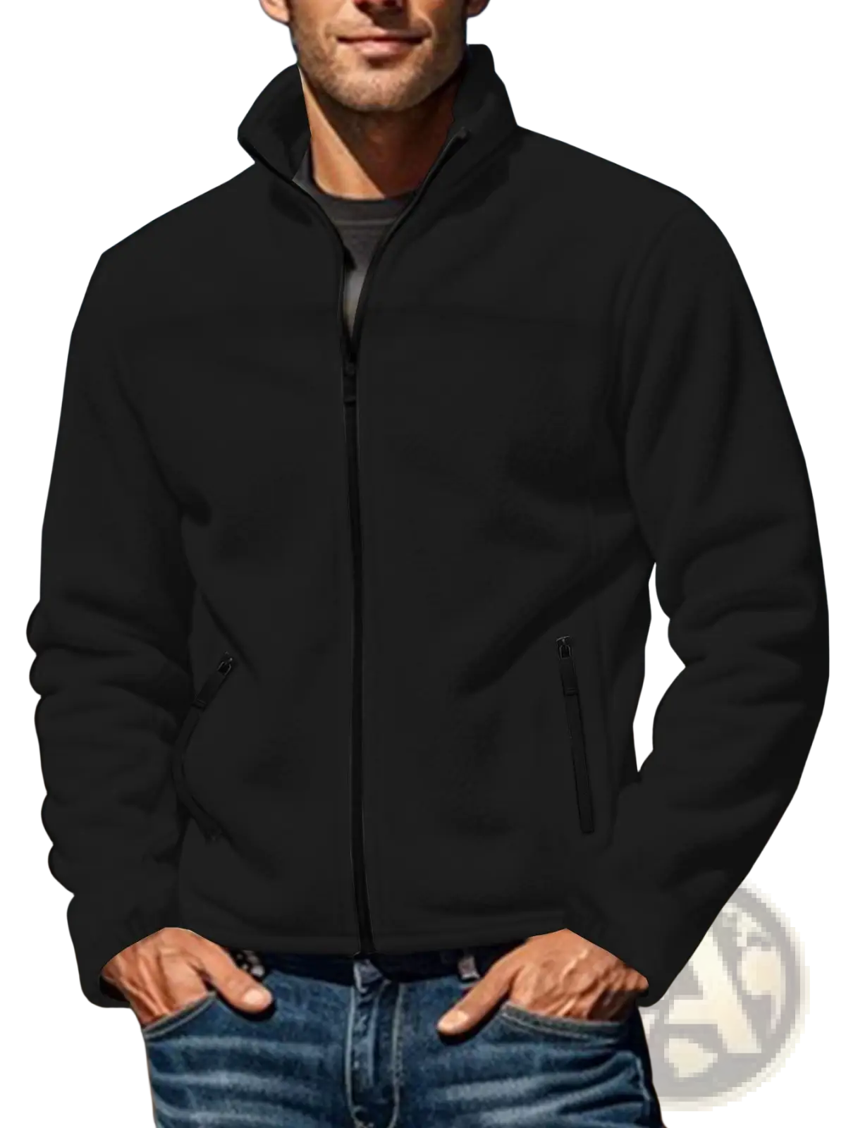 Men's Full Zip Polar Fleece Stand Collar Jacket