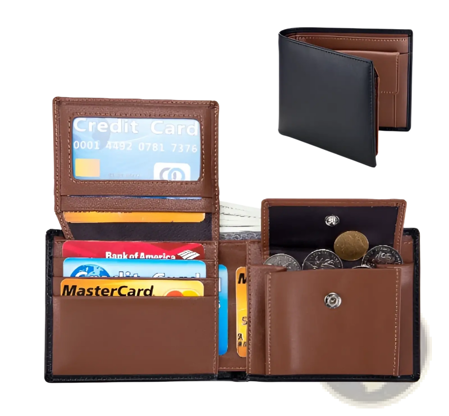 Men's Genuine Leather Bifold Wallet with Coin Pocket