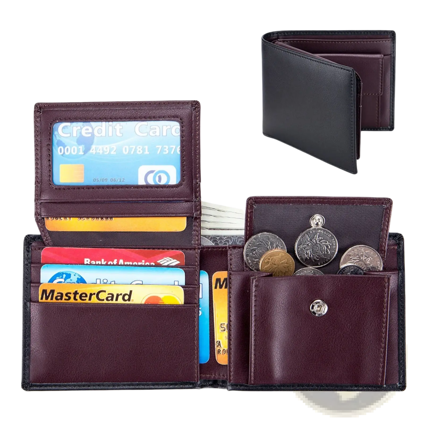 Men's Genuine Leather Bifold Wallet with Coin Pocket