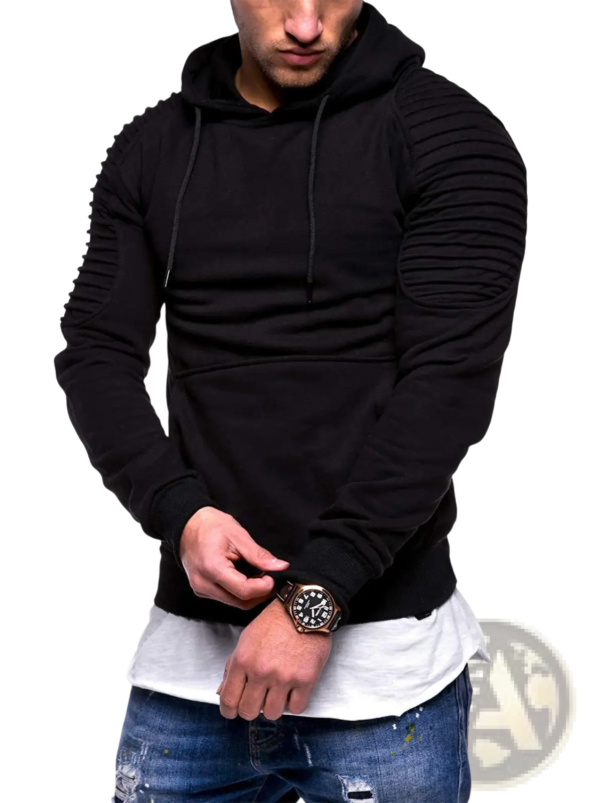 Men's Gray Camo Pleated Raglan Sleeve Hoodie