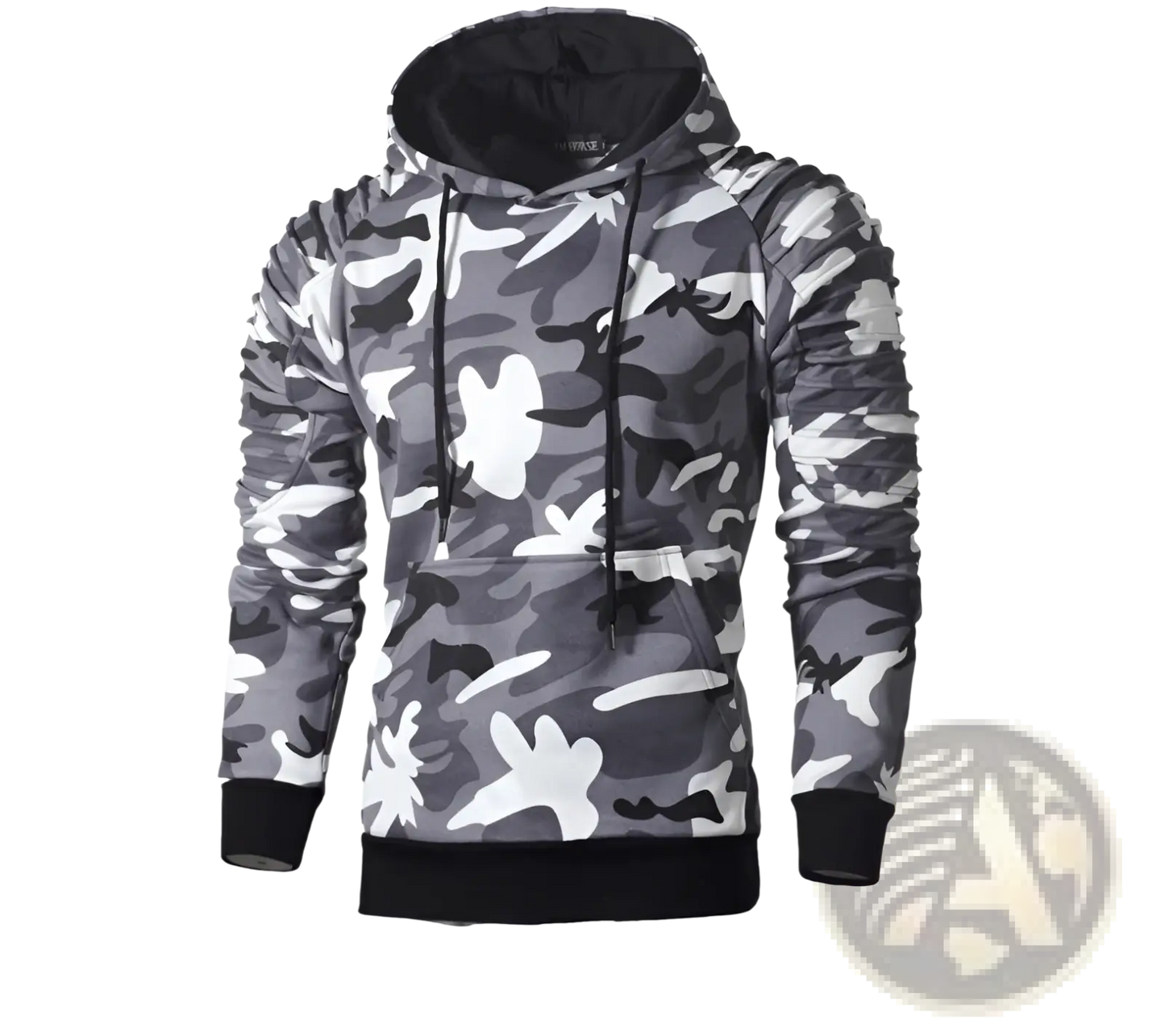 Men's Gray Camo Pleated Raglan Sleeve Hoodie