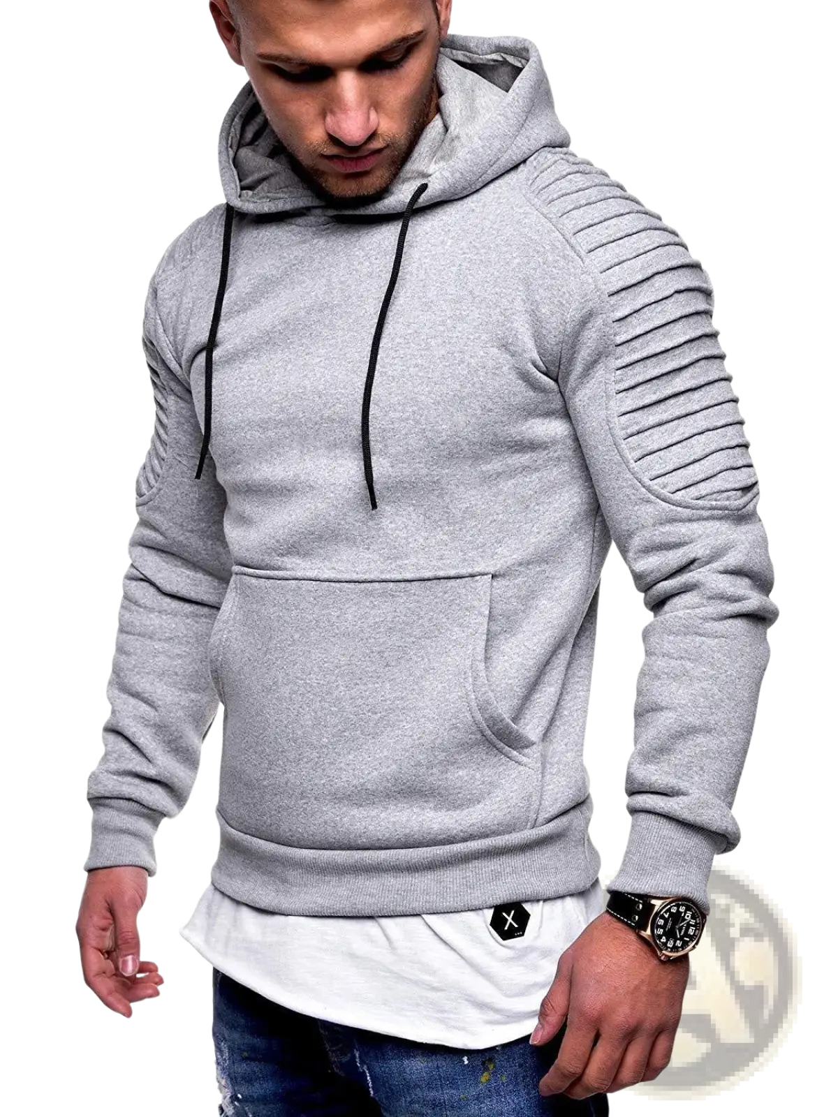 Men's Gray Camo Pleated Raglan Sleeve Hoodie