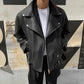 Men's Slim Fit Oblique Zipper Black Leather Moto Jacket