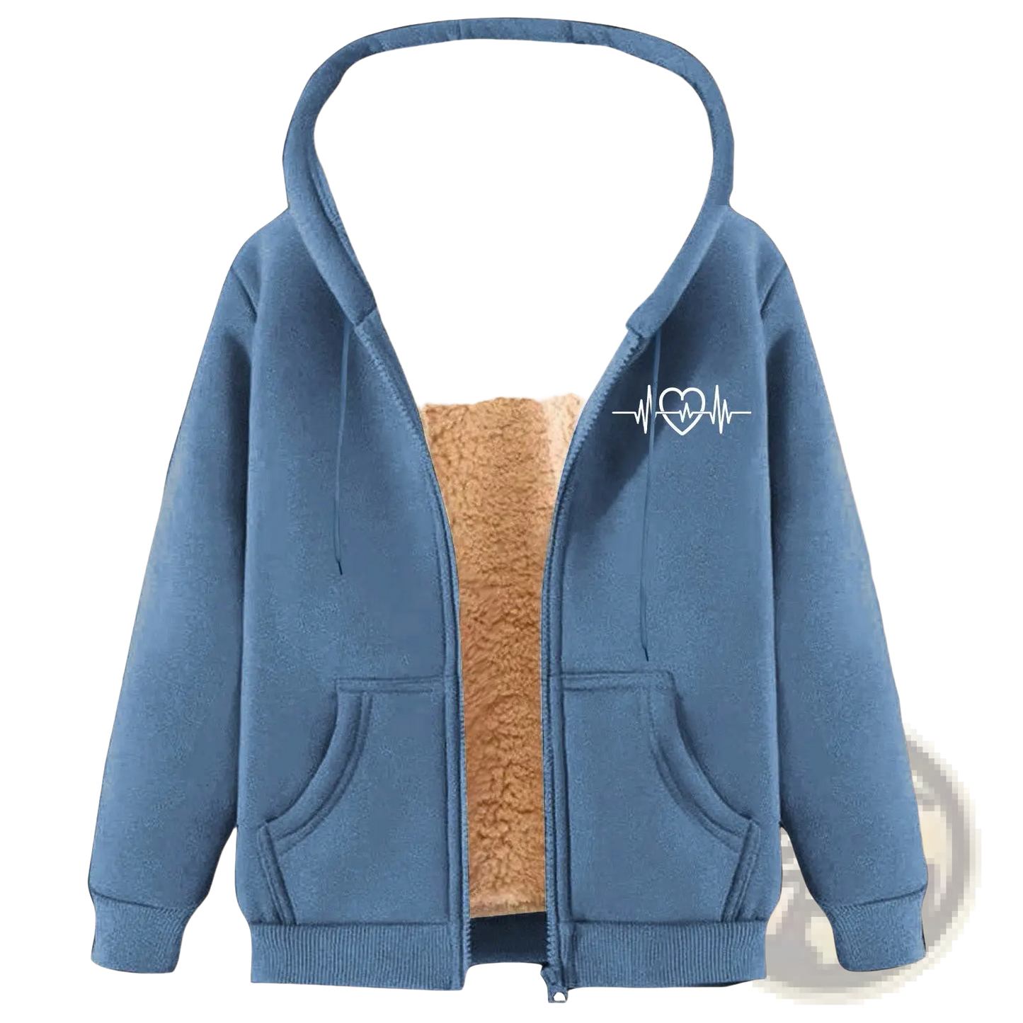 Men's Heartbeat Sherpa Lined Zip Up Winter Fleece Hoodie