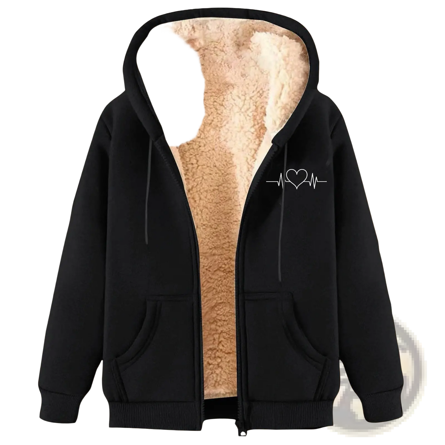 Men's Heartbeat Sherpa Lined Zip Up Winter Fleece Hoodie