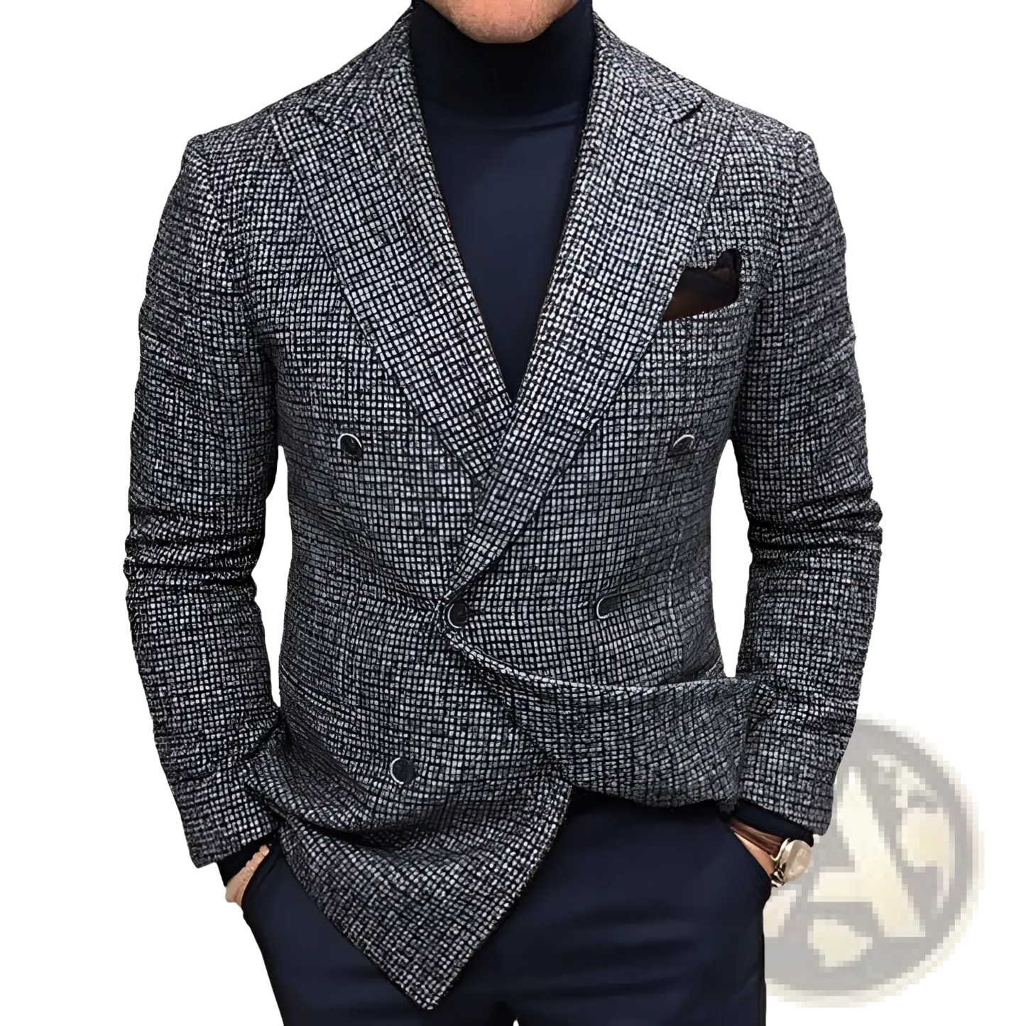 Men's Herringbone Double Breasted Knit Blazer