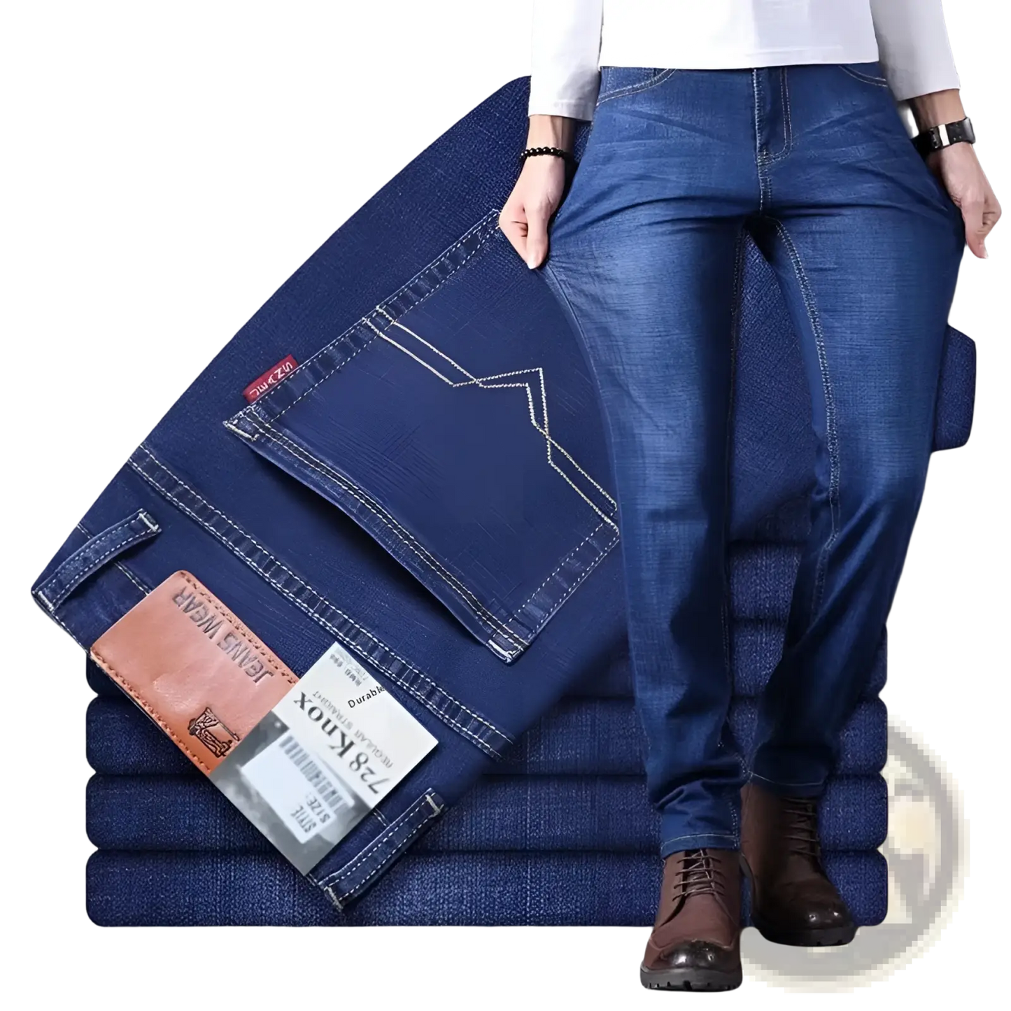 Men's High Waist Slim Fit Elastic Business Casual Jeans