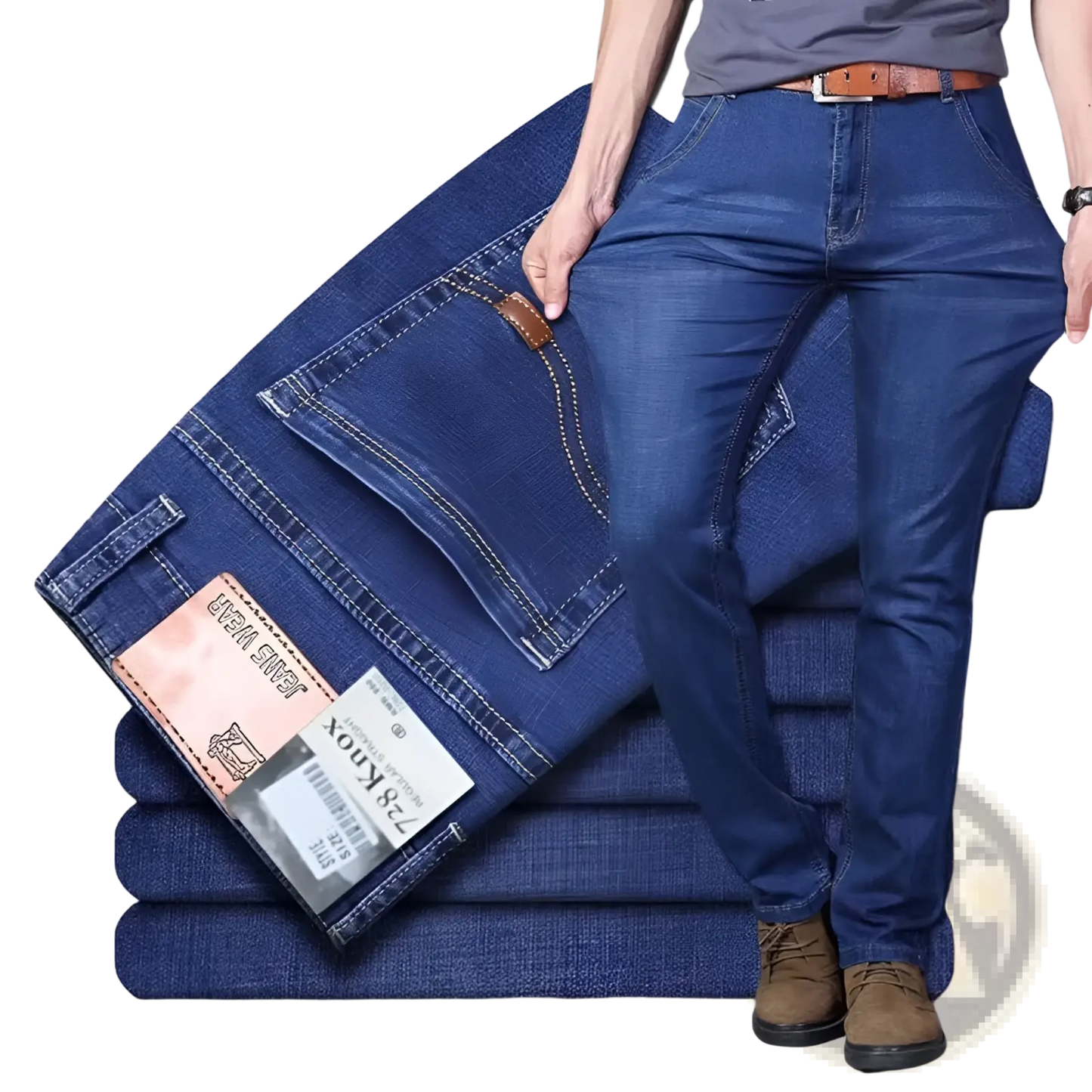 Men's High Waist Slim Fit Elastic Business Casual Jeans