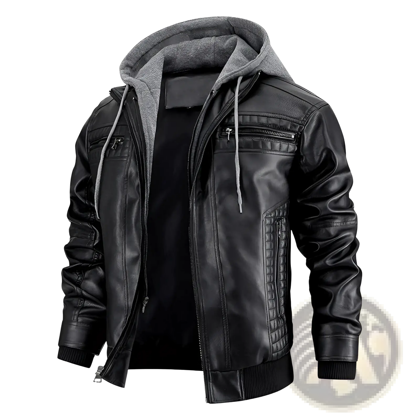 Men's Hooded Pu Leather Jacket with Fleece Lining