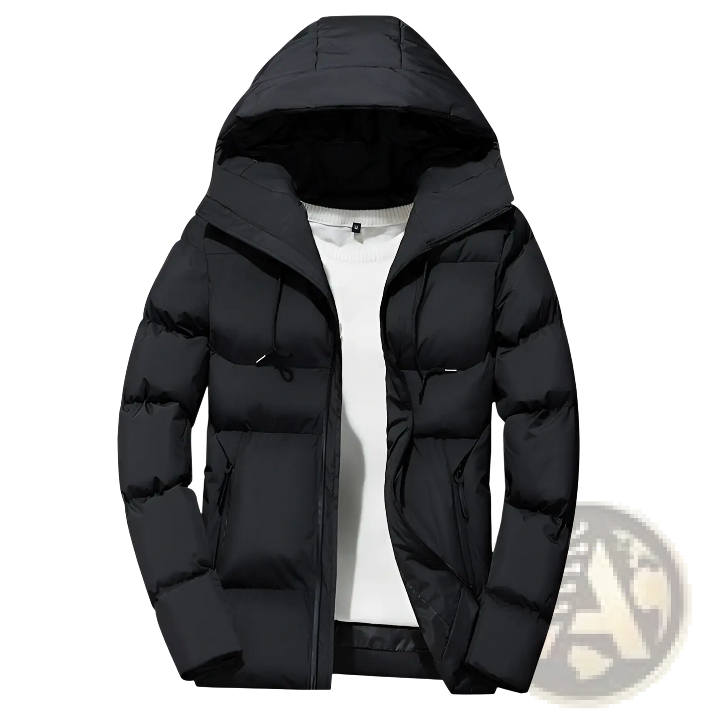 Men's Hooded Quilted Puffer Jacket with Zipper Closure