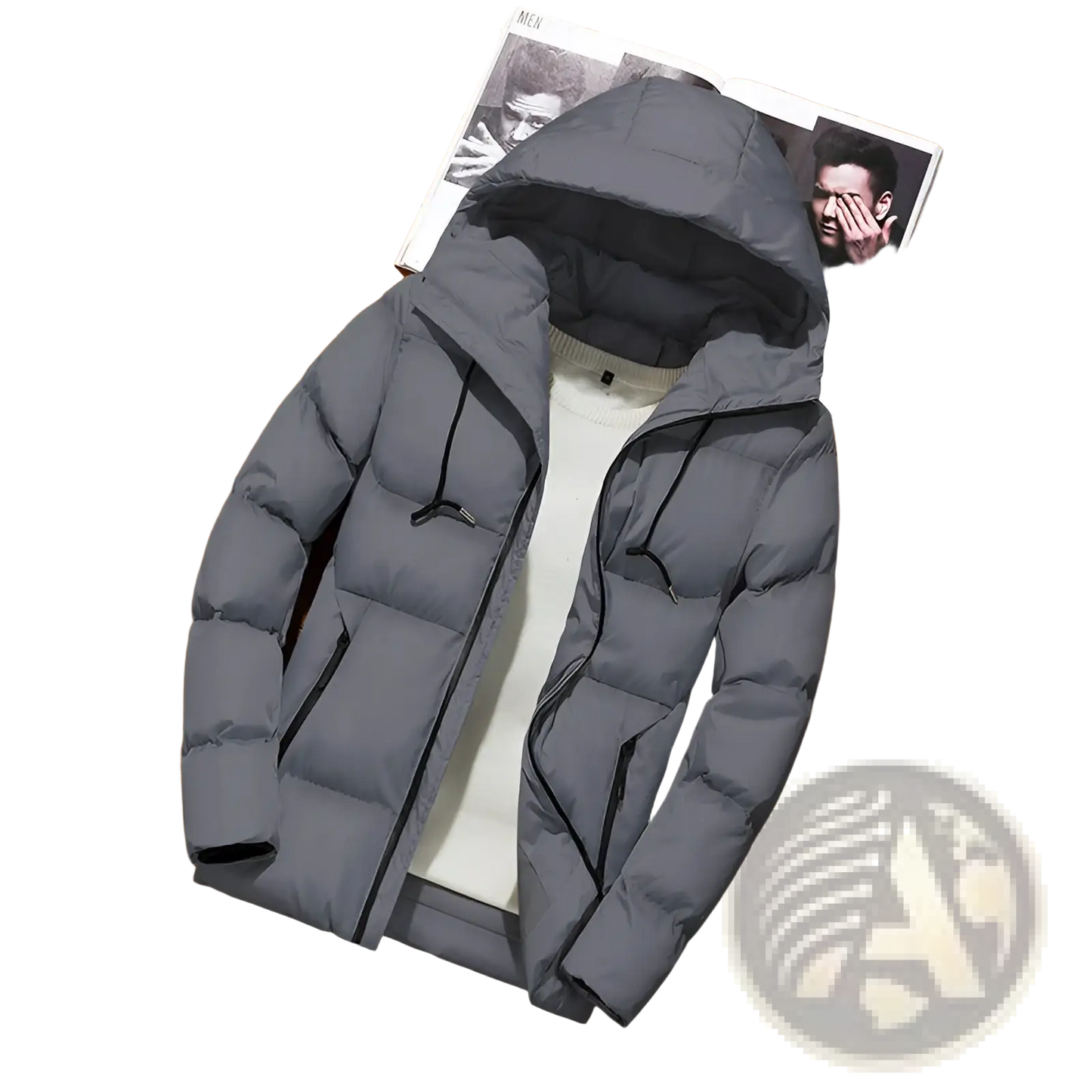 Men's Hooded Quilted Puffer Jacket with Zipper Closure